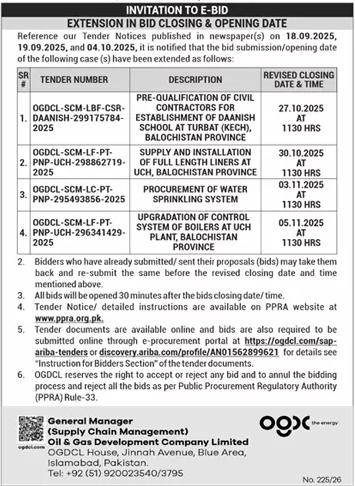 Oil & Gas Development Company Limited Islamabad Tender Notice